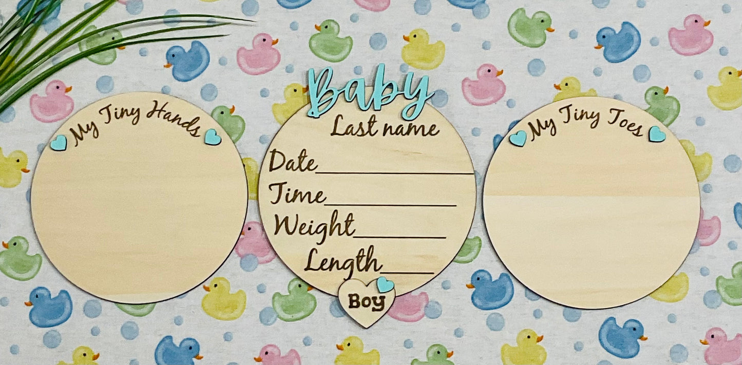 Baby BOY Keepsake Announcement with Hands and Toes! Font 1