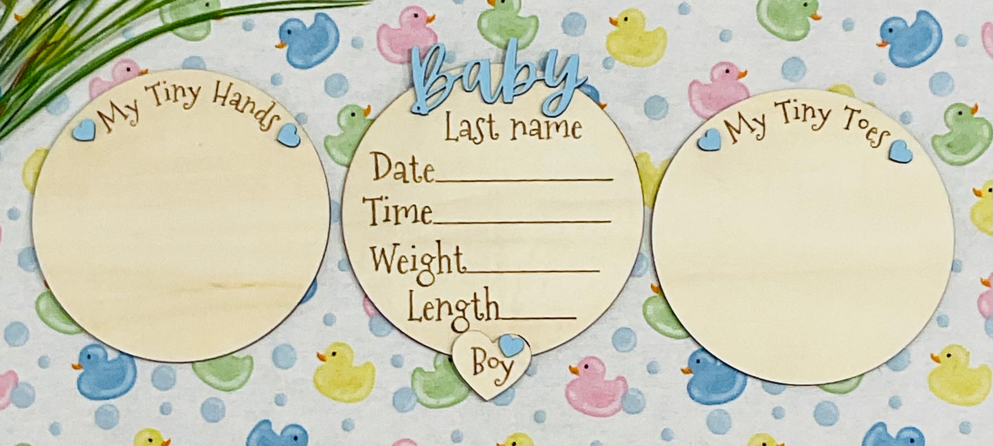 Baby BOY Keepsake Announcement with Hands and Toes! Font 3