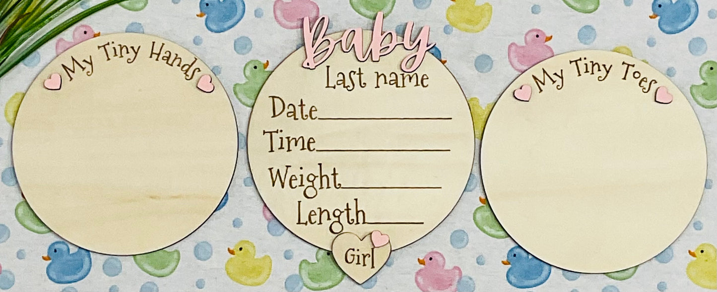 Baby GIRL Keepsake Announcement with Hands and Toes! Font 3
