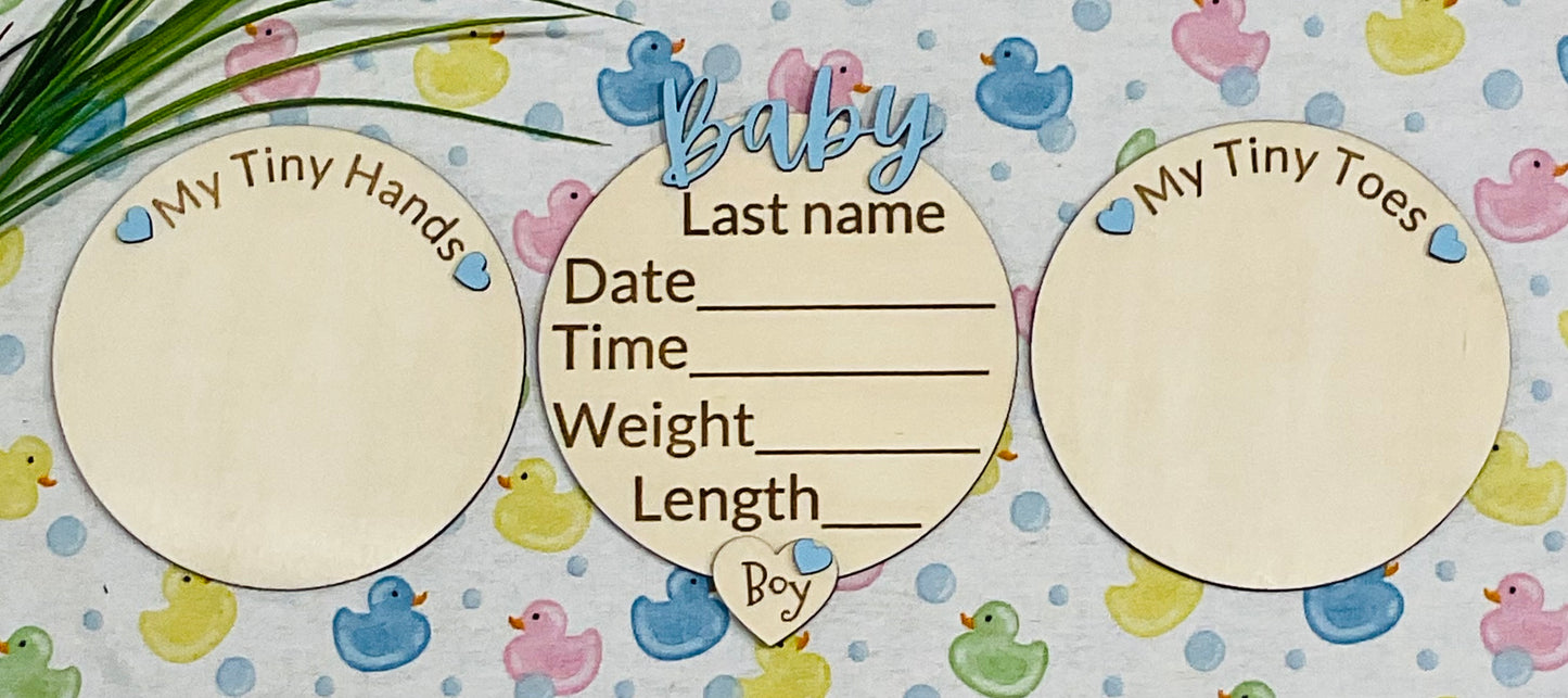 Baby BOY Keepsake Announcement with Hands and Toes! Font 5