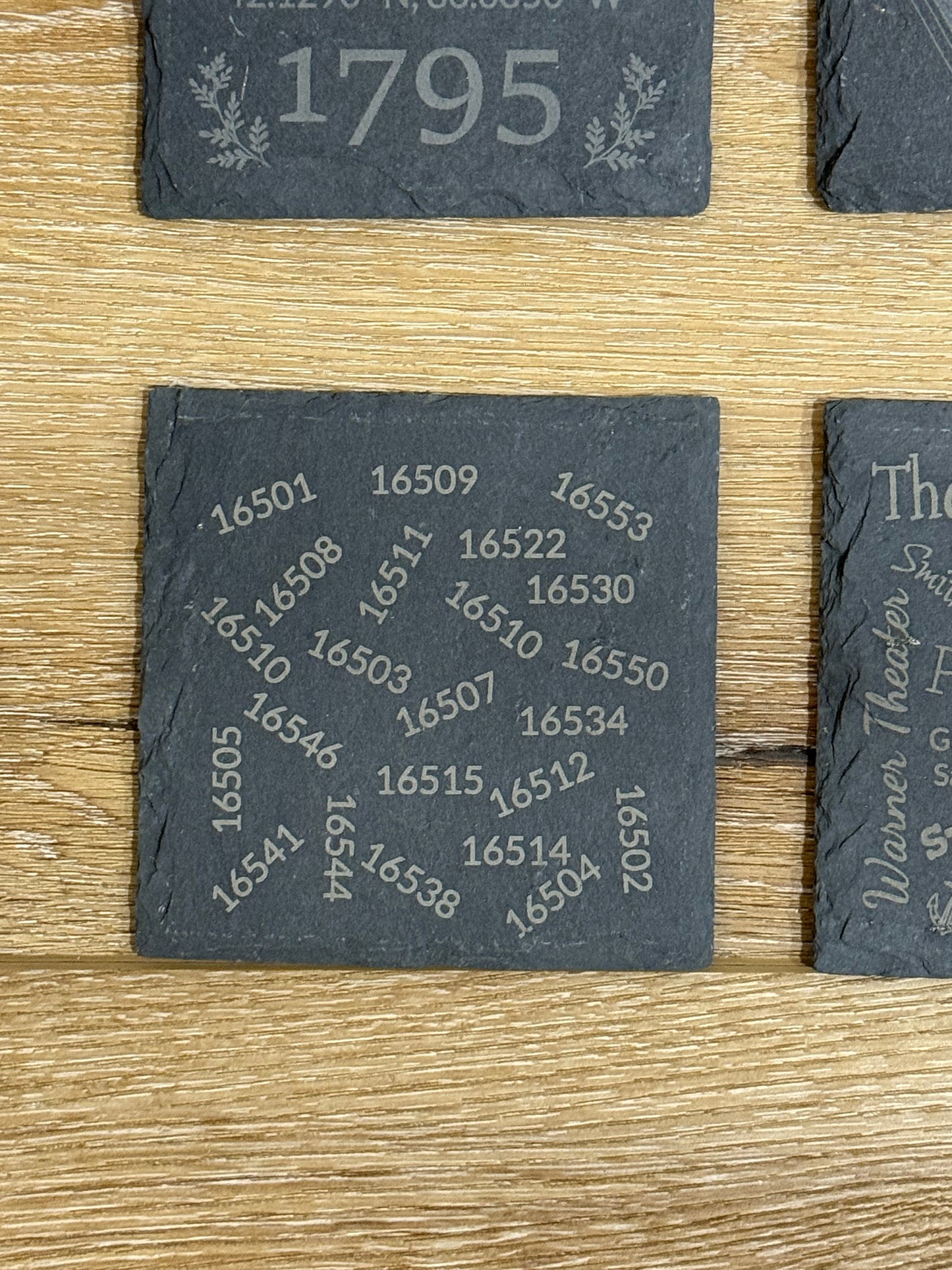 Customized Slate Coaster - City, State, Zip Codes and Attractions