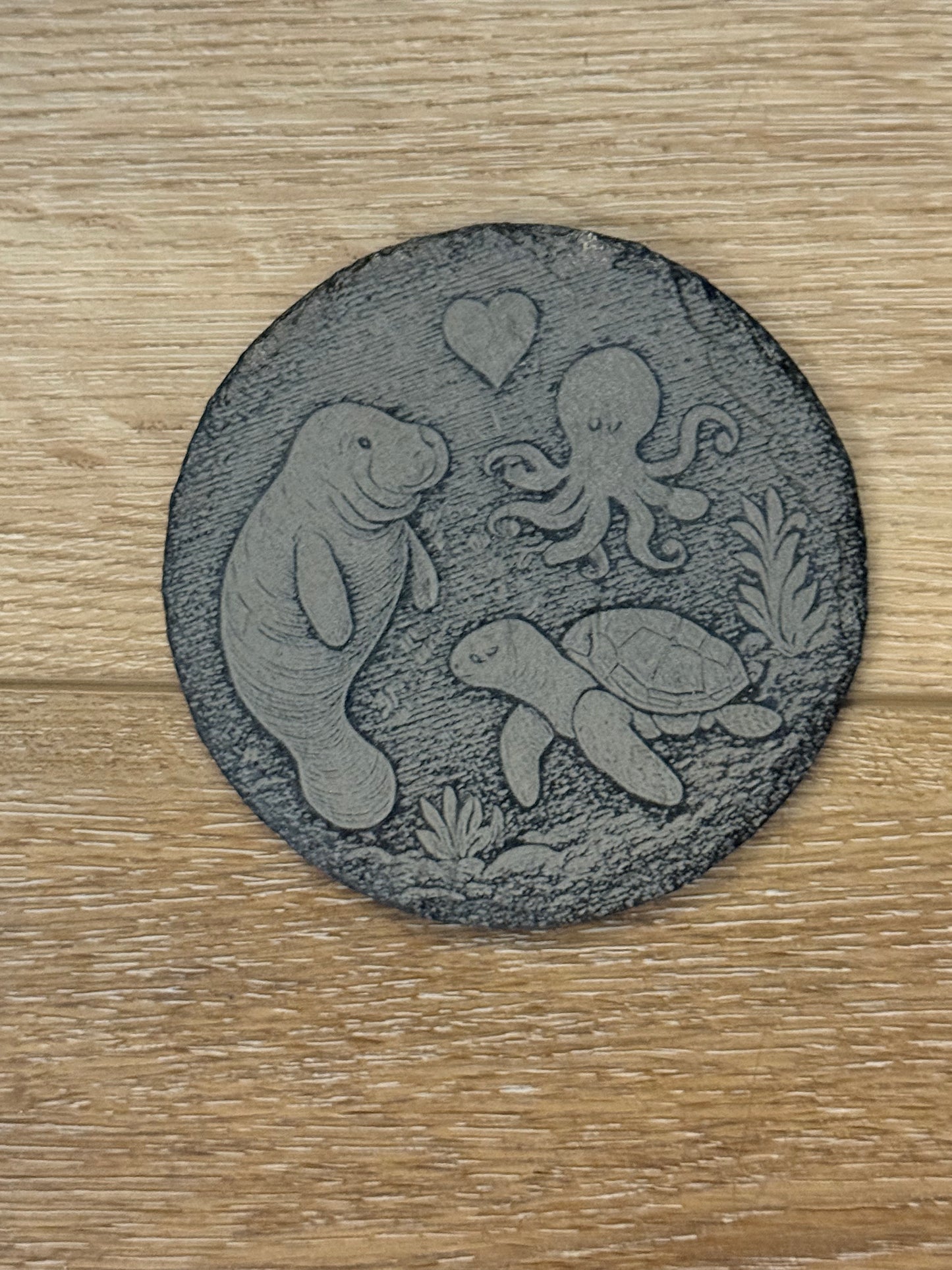Manatee with Sea turtle and Octopus Slate Coaster