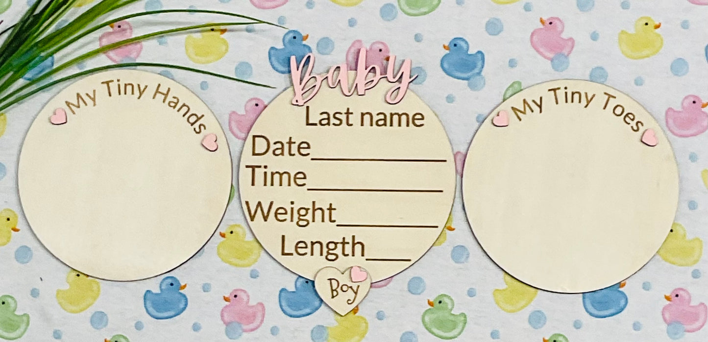 Baby BOY Keepsake Announcement with Hands and Toes! Font 5