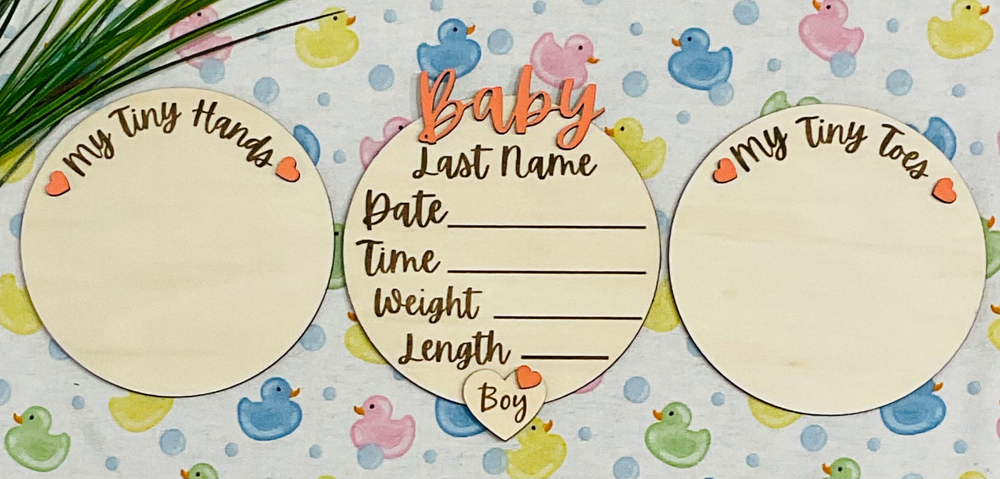 Baby BOY Keepsake Announcement with Hands and Toes! Font 2