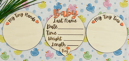Baby BOY Keepsake Announcement with Hands and Toes! Font 2