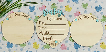 Baby GIRL Keepsake Announcement with Hands and Toes! Font 3