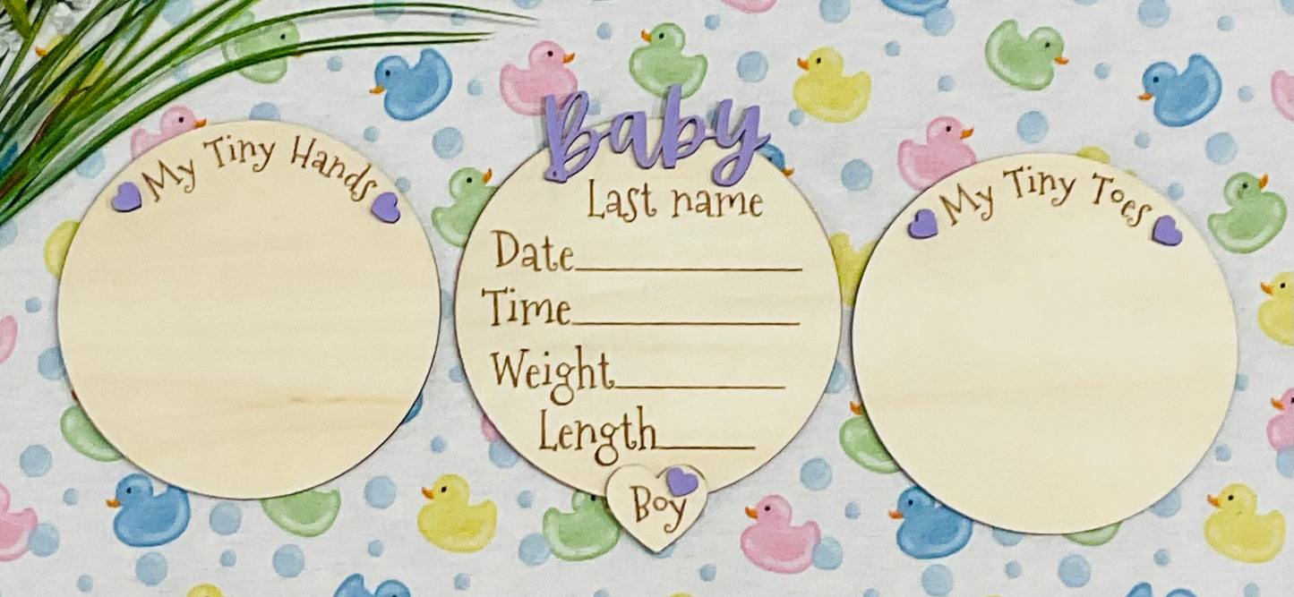 Baby BOY Keepsake Announcement with Hands and Toes! Font 3