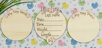 Baby BOY Keepsake Announcement with Hands and Toes! Font 3