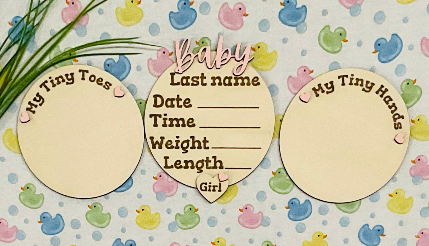 Baby GIRL Keepsake Announcement with Hands and Toes! Font 2