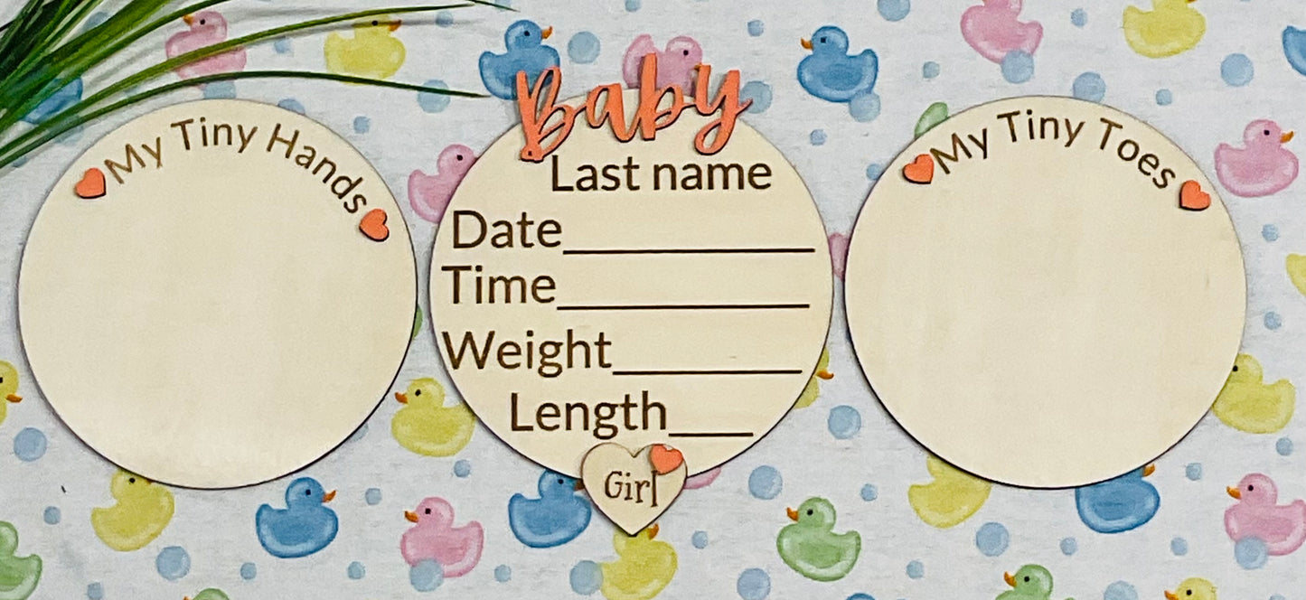 Baby GIRL Keepsake Announcement with Hands and Toes! Font 5