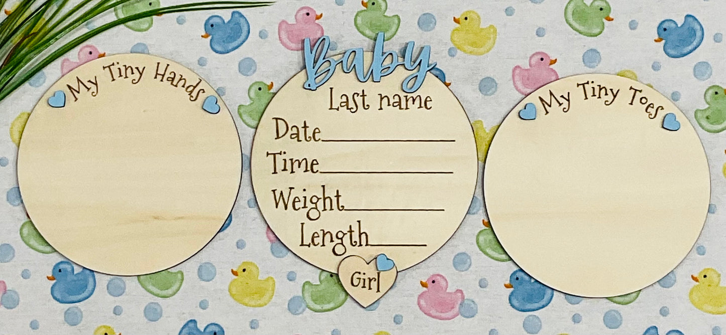 Baby GIRL Keepsake Announcement with Hands and Toes! Font 3