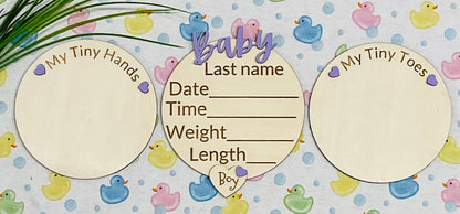 Baby BOY Keepsake Announcement with Hands and Toes! Font 5