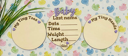 Baby BOY Keepsake Announcement with Hands and Toes! Font 2