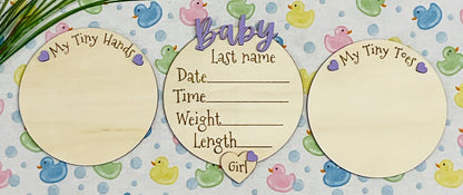Baby GIRL Keepsake Announcement with Hands and Toes! Font 3