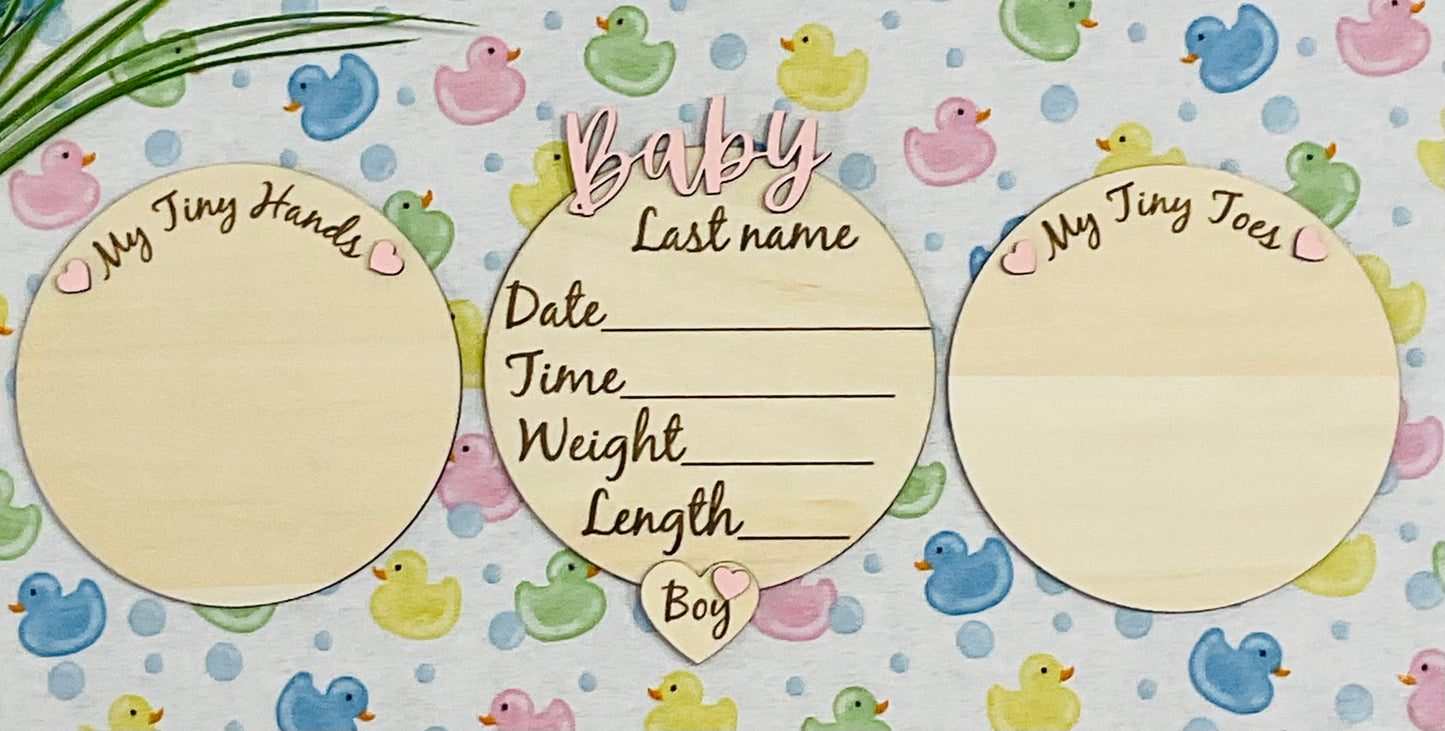 Baby BOY Keepsake Announcement with Hands and Toes! Font 1