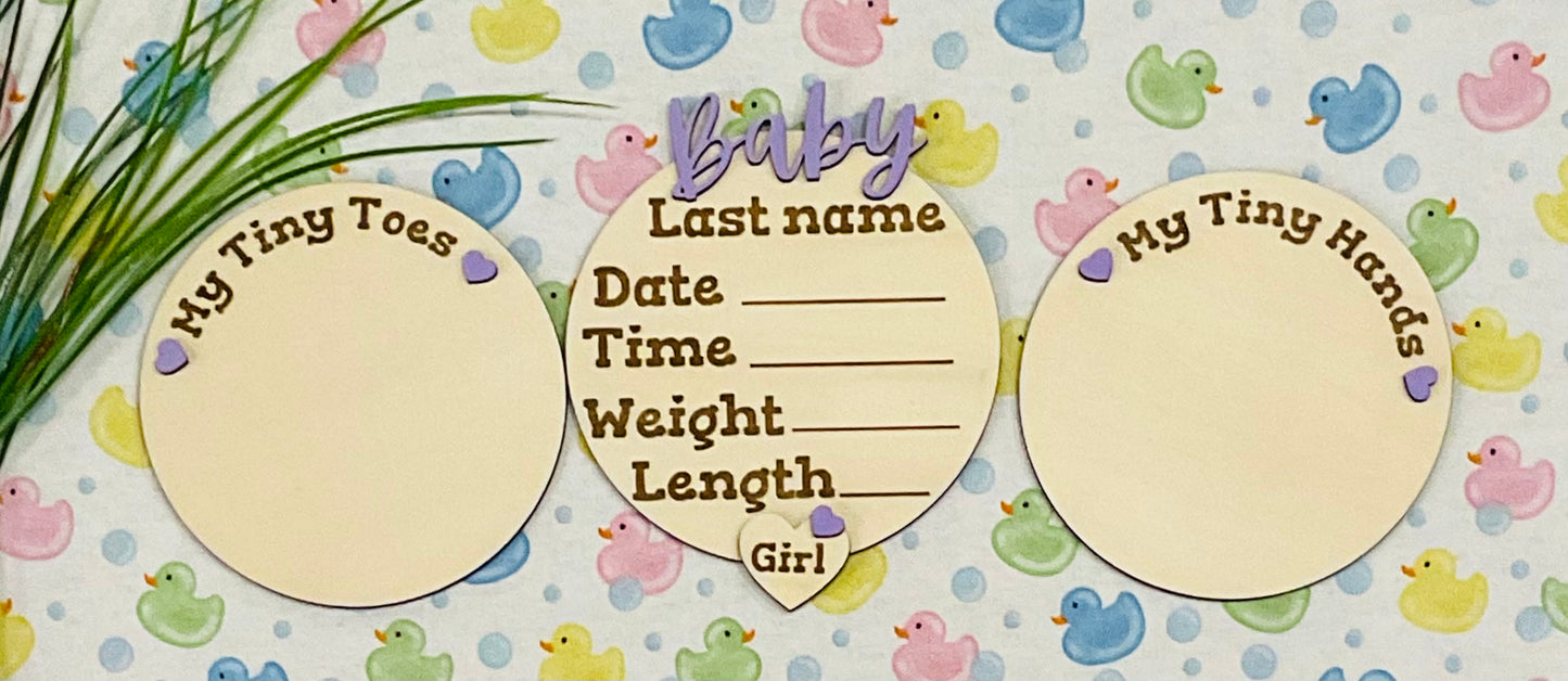 Baby GIRL Keepsake Announcement with Hands and Toes! Font 2