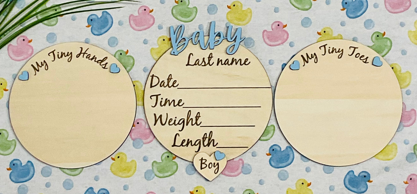 Baby BOY Keepsake Announcement with Hands and Toes! Font 1