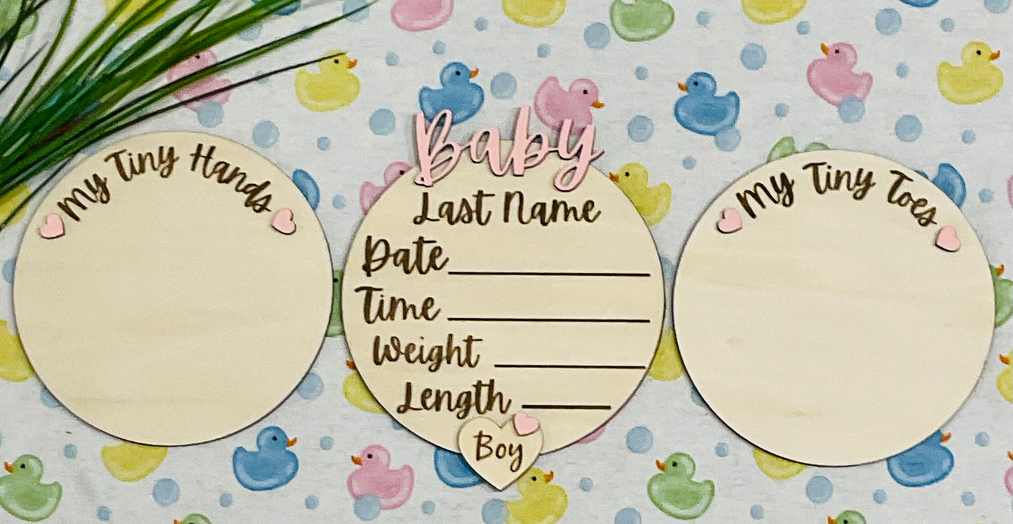 Baby BOY Keepsake Announcement with Hands and Toes! Font 4