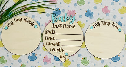 Baby BOY Keepsake Announcement with Hands and Toes! Font 4