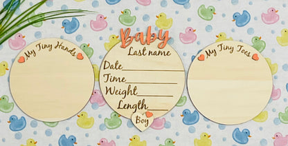 Baby BOY Keepsake Announcement with Hands and Toes! Font 1