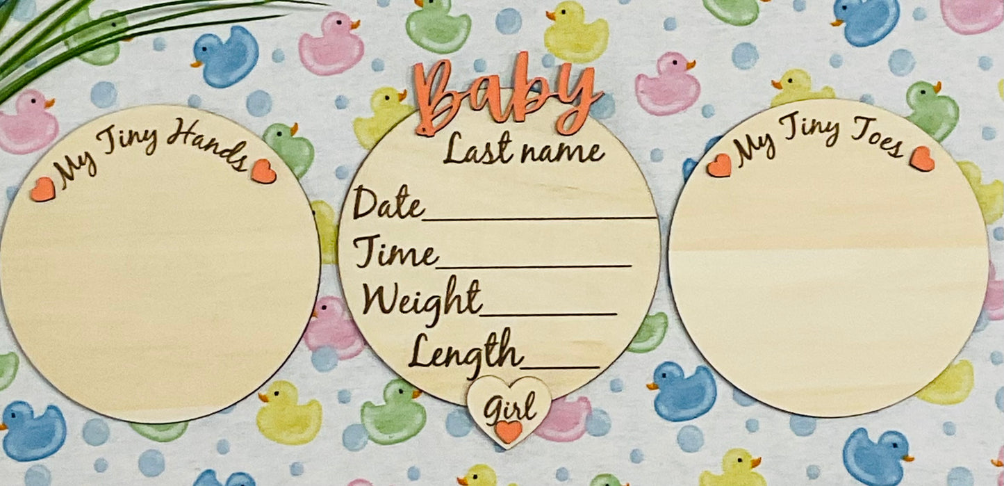 Baby GIRL Keepsake Announcement with Hands and Toes! Font 1