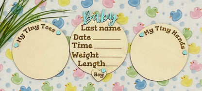 Baby BOY Keepsake Announcement with Hands and Toes! Font 2