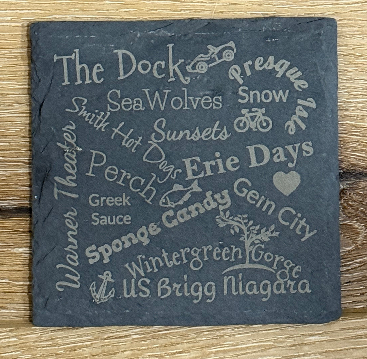 Customized Slate Coaster - City, State, Zip Codes and Attractions
