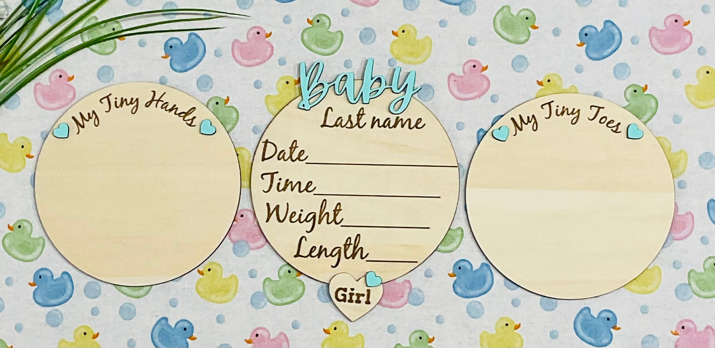 Baby GIRL Keepsake Announcement with Hands and Toes! Font 1