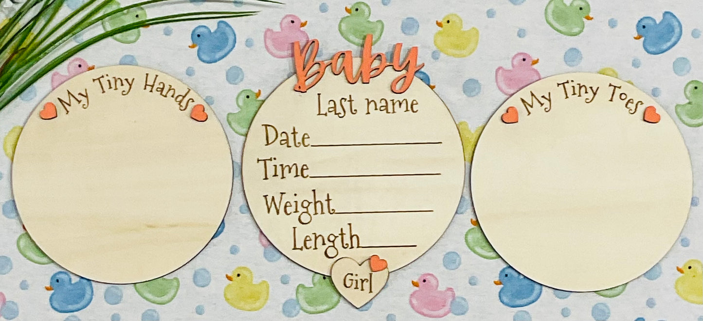 Baby GIRL Keepsake Announcement with Hands and Toes! Font 3
