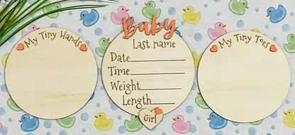 Baby GIRL Keepsake Announcement with Hands and Toes! Font 3