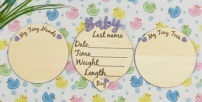Baby BOY Keepsake Announcement with Hands and Toes! Font 1
