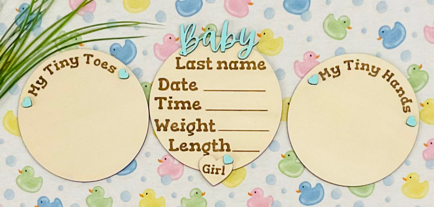 Baby GIRL Keepsake Announcement with Hands and Toes! Font 2
