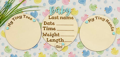 Baby GIRL Keepsake Announcement with Hands and Toes! Font 2
