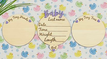 Baby GIRL Keepsake Announcement with Hands and Toes! Font 1