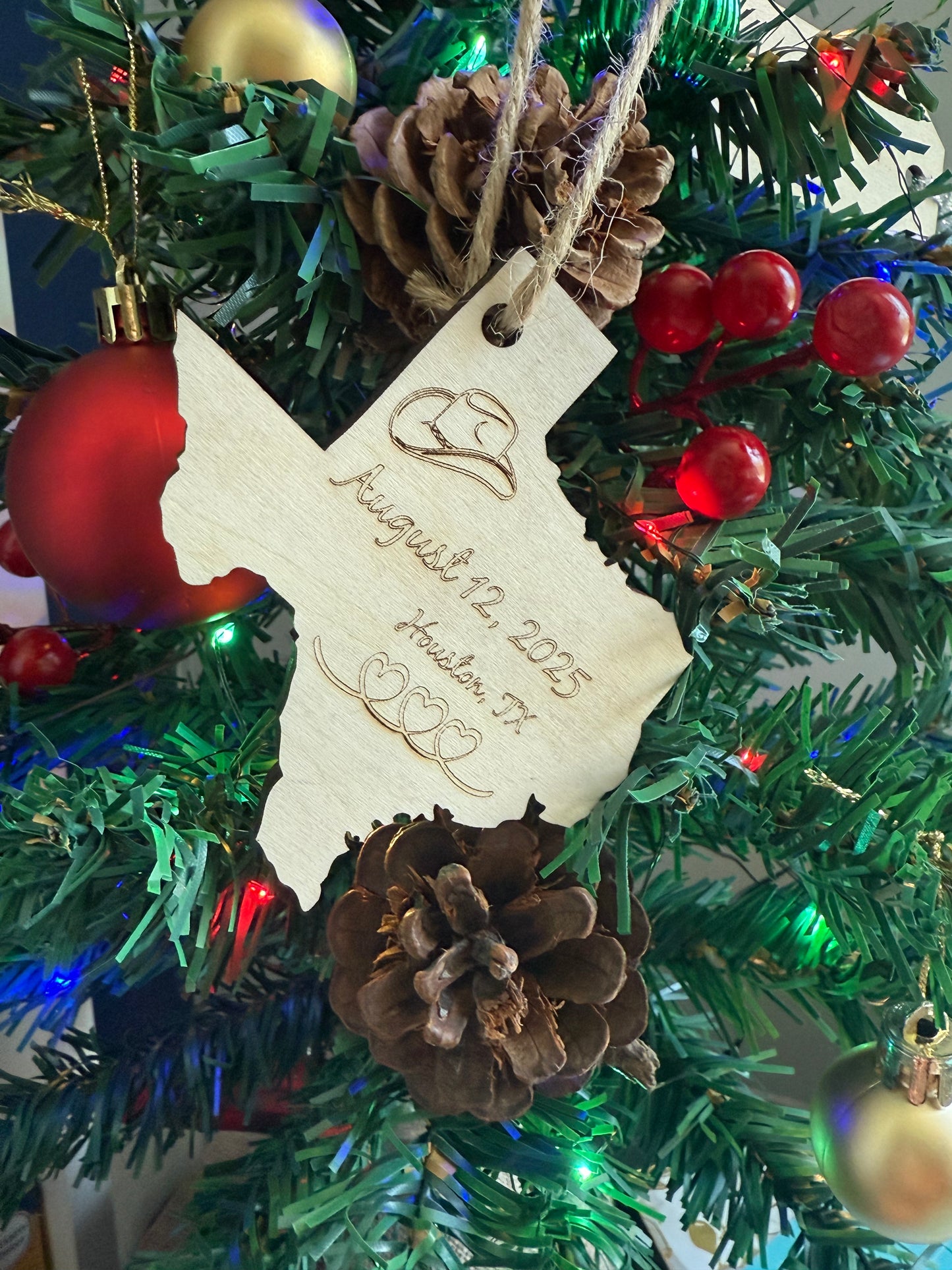 
Christmas ornament with wedding date and City and State 