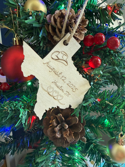 
Christmas ornament with wedding date and City and State 