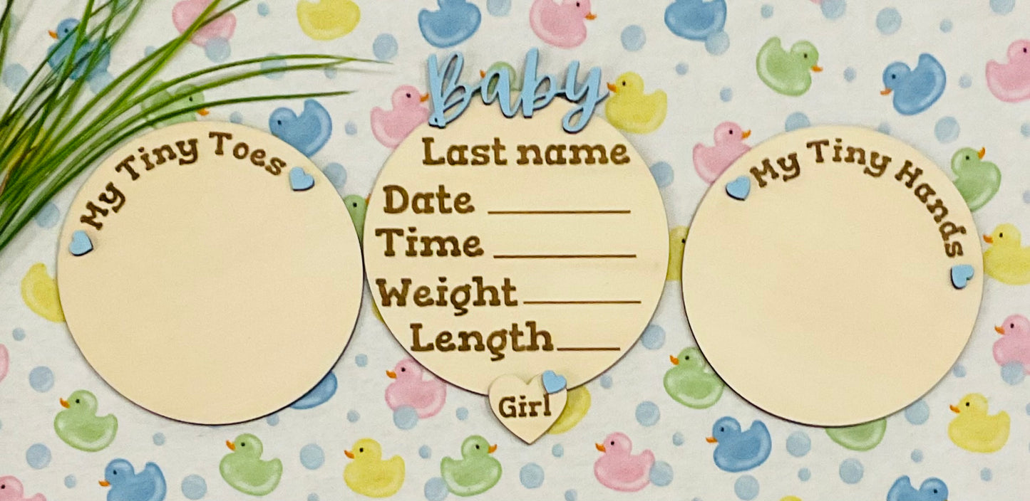 Baby GIRL Keepsake Announcement with Hands and Toes! Font 2