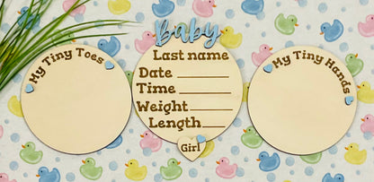 Baby GIRL Keepsake Announcement with Hands and Toes! Font 2