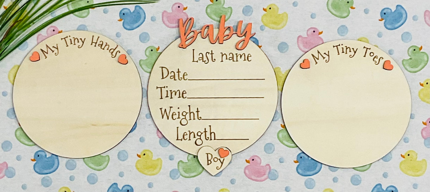 Baby BOY Keepsake Announcement with Hands and Toes! Font 3