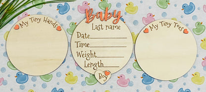 Baby BOY Keepsake Announcement with Hands and Toes! Font 3