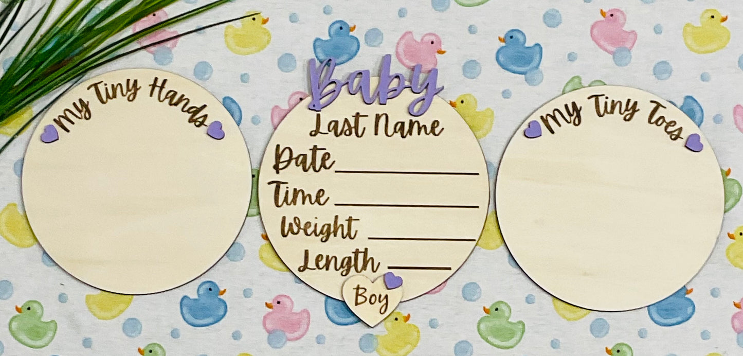 Baby BOY Keepsake Announcement with Hands and Toes! Font 4