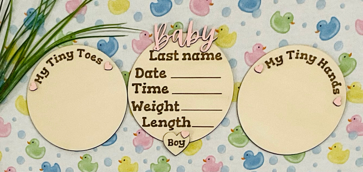 Baby BOY Keepsake Announcement with Hands and Toes! Font 2
