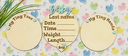 Baby BOY Keepsake Announcement with Hands and Toes! Font 2
