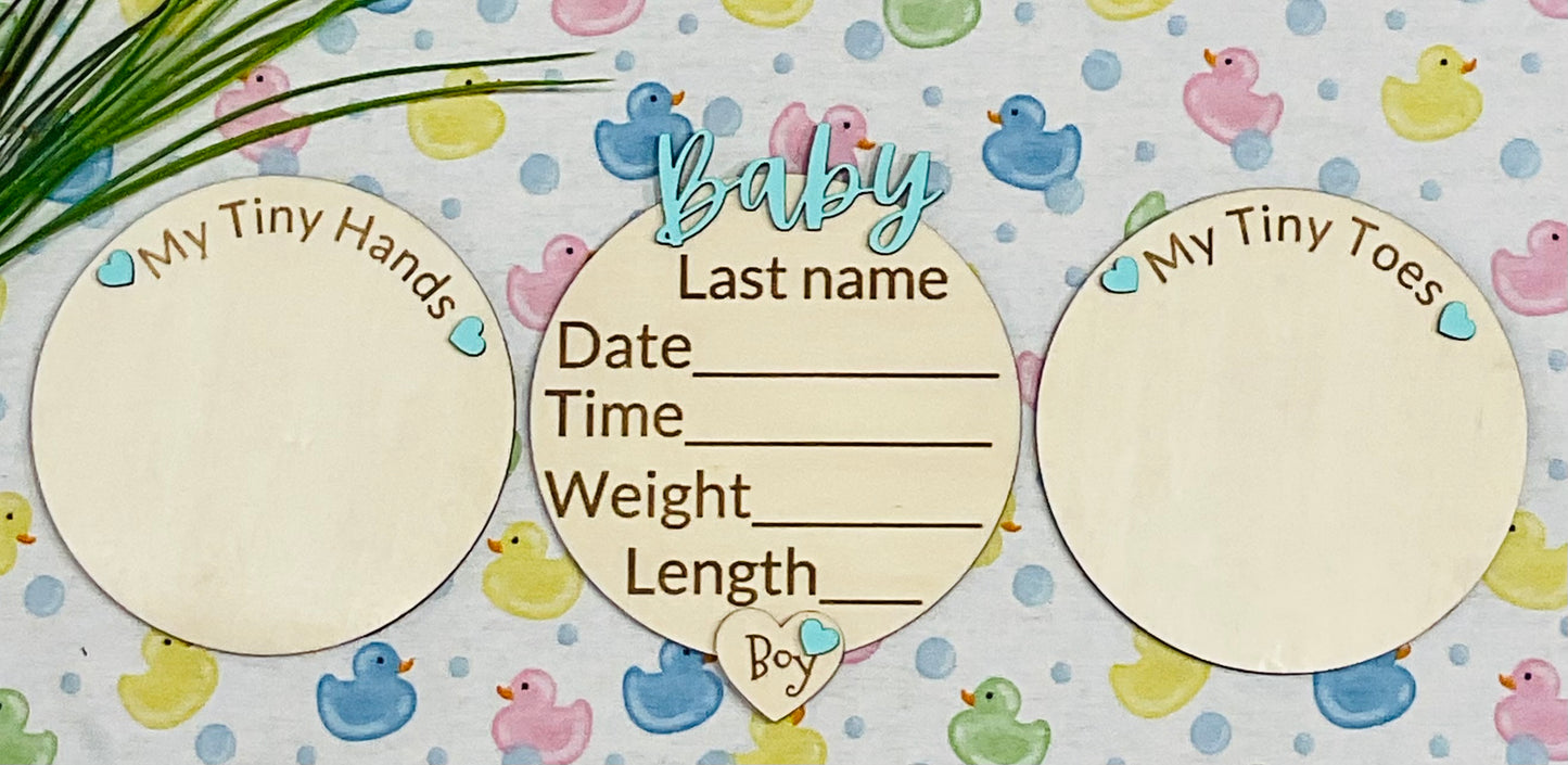 Baby BOY Keepsake Announcement with Hands and Toes! Font 5