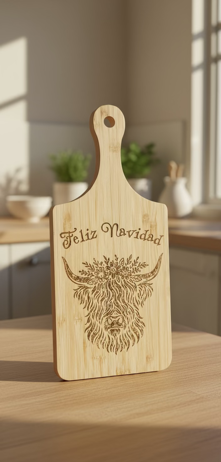 Feliz Navidad Highland Cow Cutting Board