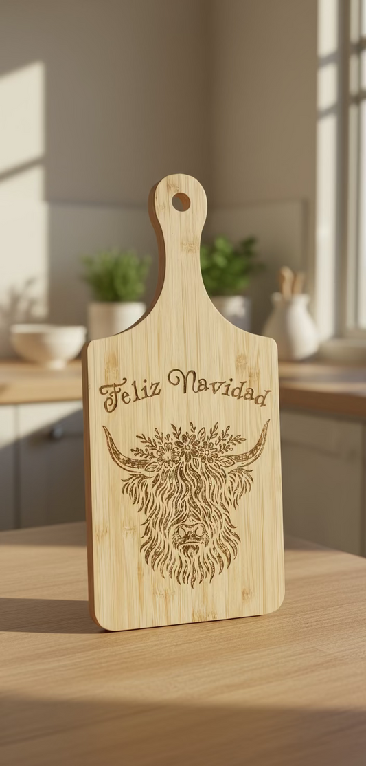 Feliz Navidad Highland Cow Cutting Board