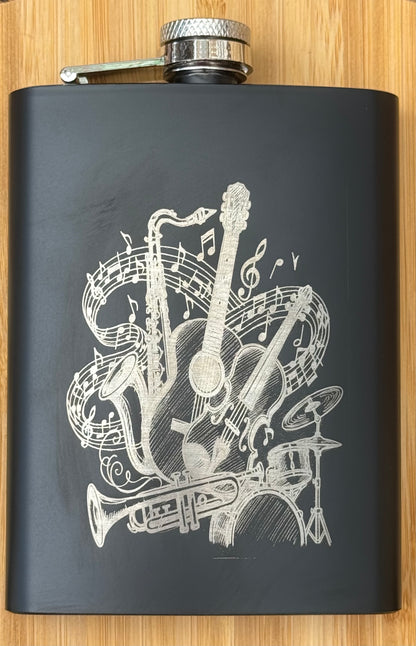 Stainless Steel Black with Silver Flask Multiple Designs Available