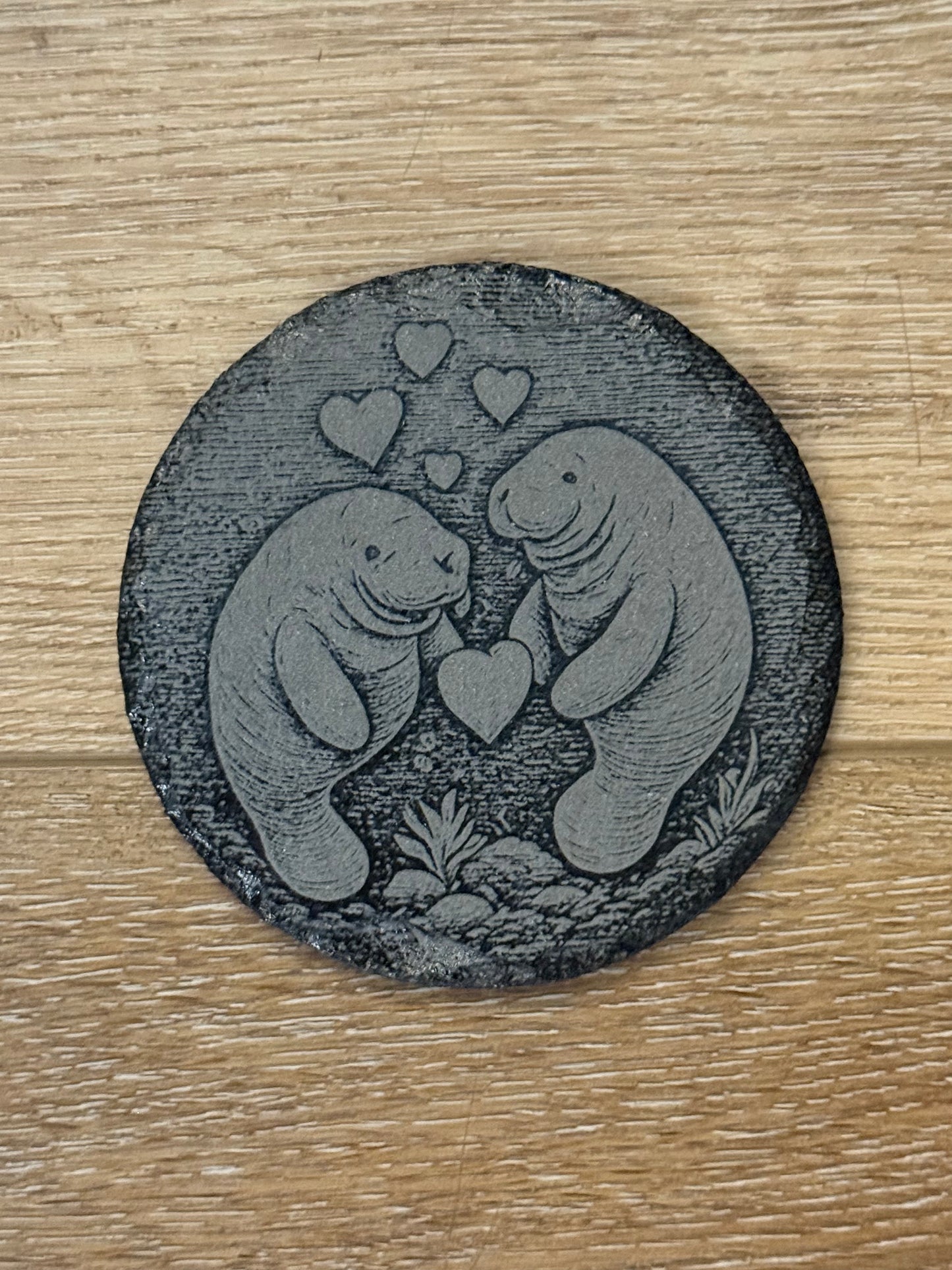 Valentine Manatee Slate Coaster