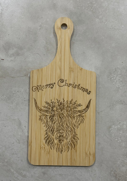 Merry Christmas Highland Cow Cutting Board