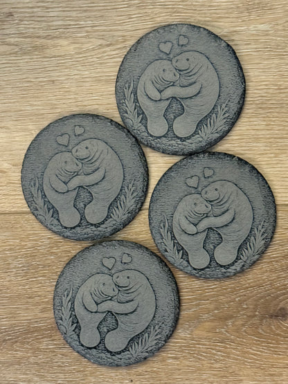 Valentine Manatee Slate Coaster